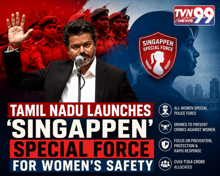 CM Vijay launching the Singappen Special Force, Tamil Nadu's all-women police unit focused on preventing crimes against women through technology-driven policing.