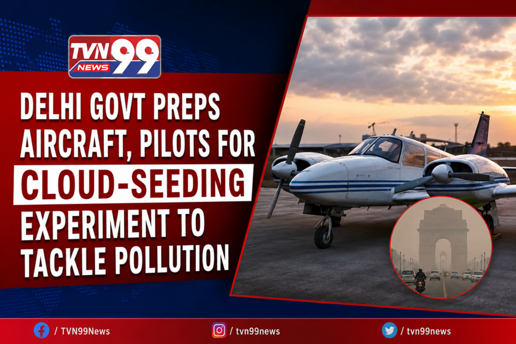 Delhi government aircraft prepared for cloud-seeding operation aimed at reducing air pollution over the national capital region.
