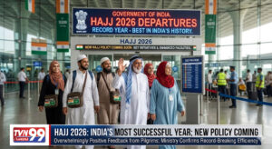 Union Minority Affairs Minister Kiren Rijiju addressing media on Hajj 2026, calling it the most successful Hajj pilgrimage in India's history and announcing a new Hajj policy.