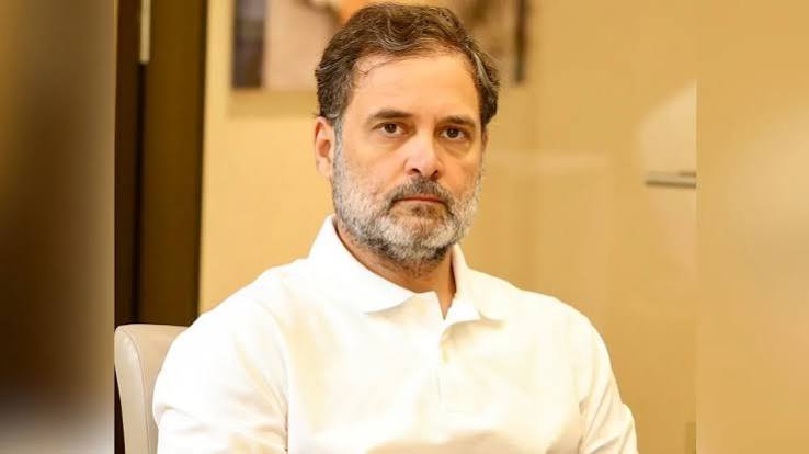 Rahul Gandhi during a public event amid developments in the defamation case filed by Shivraj Singh Chouhan's son.